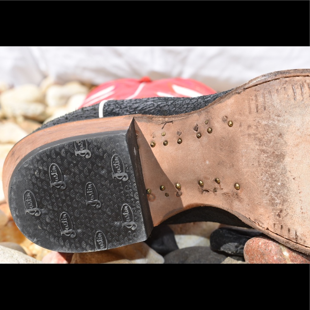 Justin Vintage Western Cowboy Boot Red & Black 7.5 - Picture 14 of 16